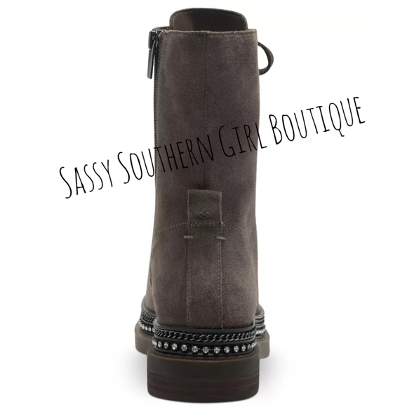 🆕⭐ VINCE CAMUTO suede mocha brown rhinestone combat boots - Picture 4 of 12